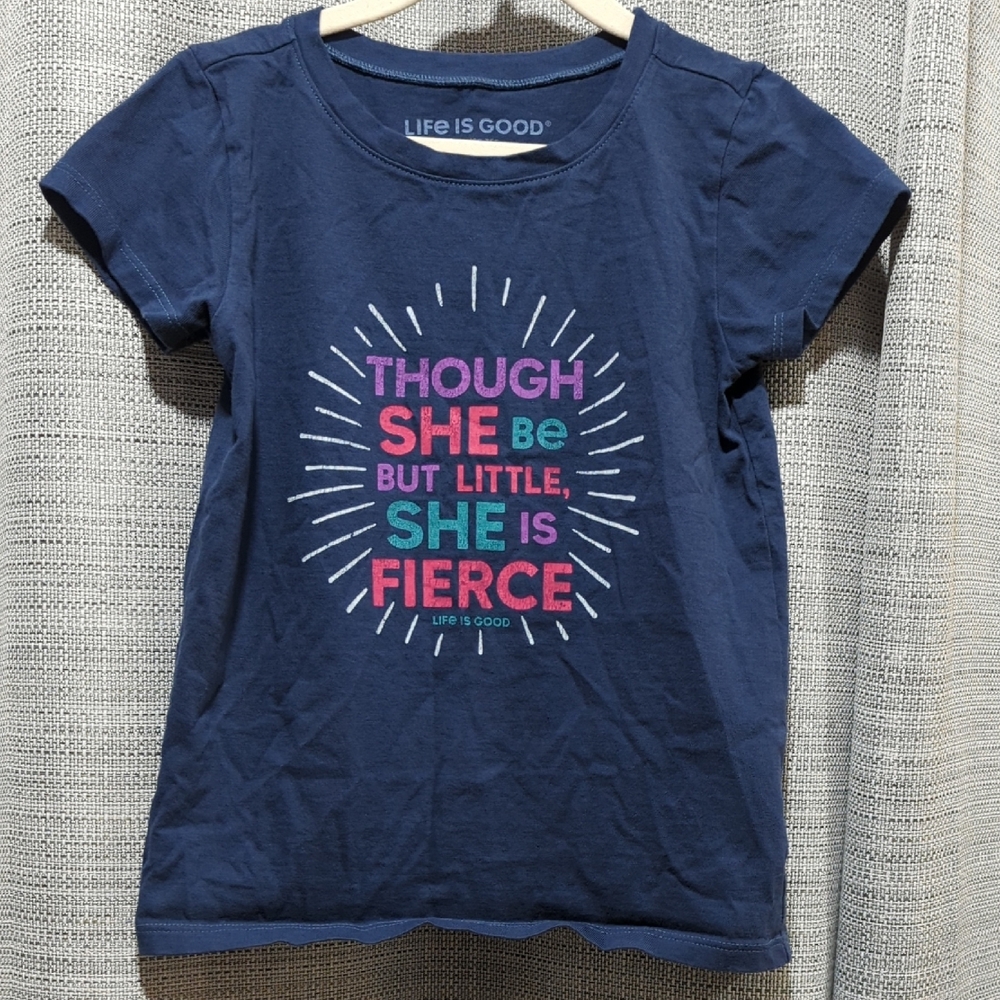 Life Is Good Blue Short Sleeve Tee with Pink Graphic